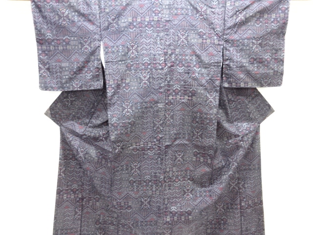 未使用品　幾何学模様織り出し手織り紬着物